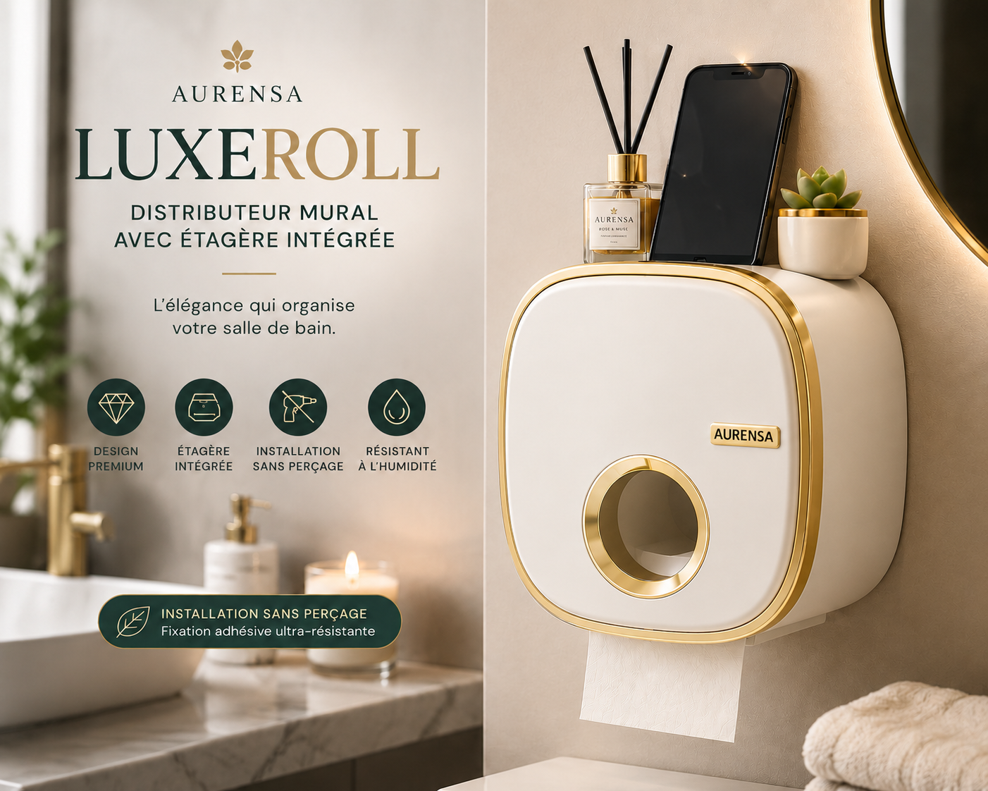 Aurensa LuxeRoll — Blanc Perlé Doré