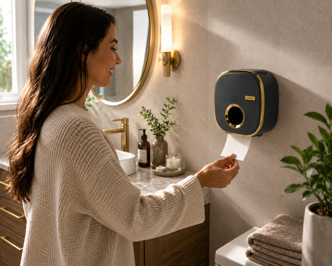 Aurensa LuxeRoll — Distributeur mural premium avec étagère intégrée